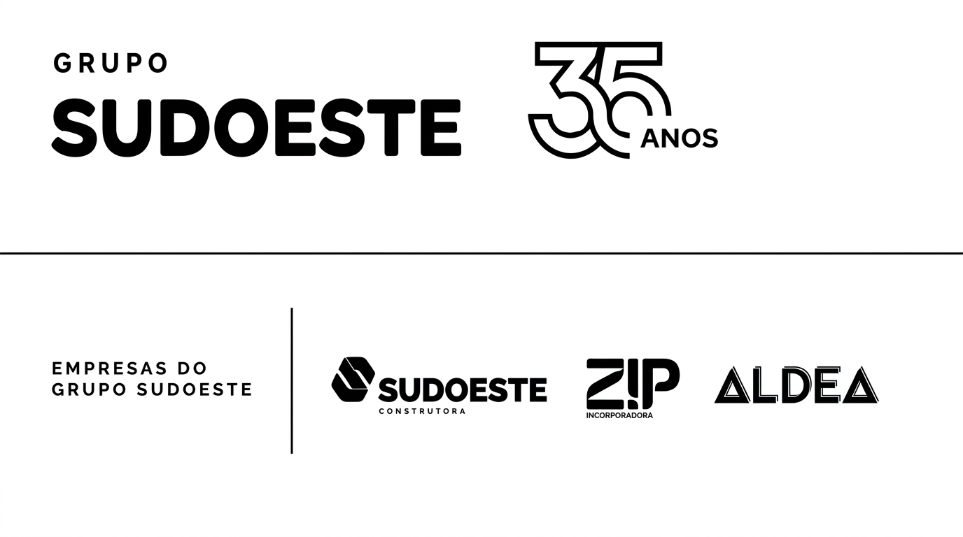 Grupo Sudoeste — 35 anos. Empresas do grupo: Construtora Sudoeste, ZIP Incorporadora e Aldea