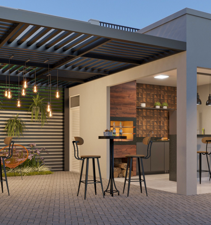 Perspectiva artística da área gourmet do Hey! Residence. 