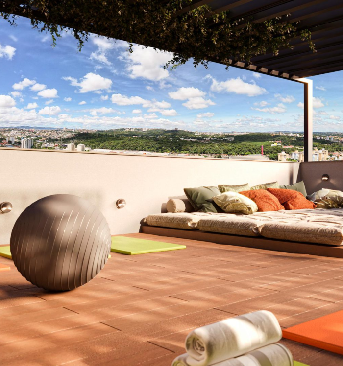 Perspectiva artística do rooftop do Benvindo Condomínio Clube. 