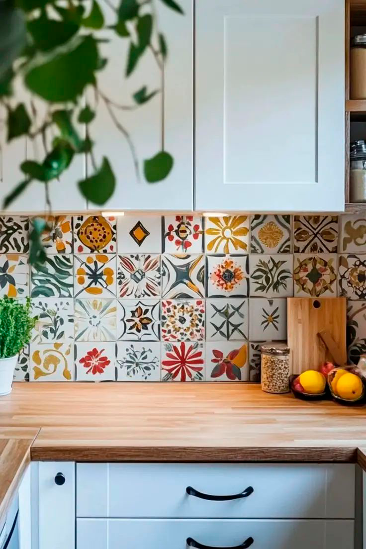 Azulejos estampados e coloridos trazem um toque de casa de vó