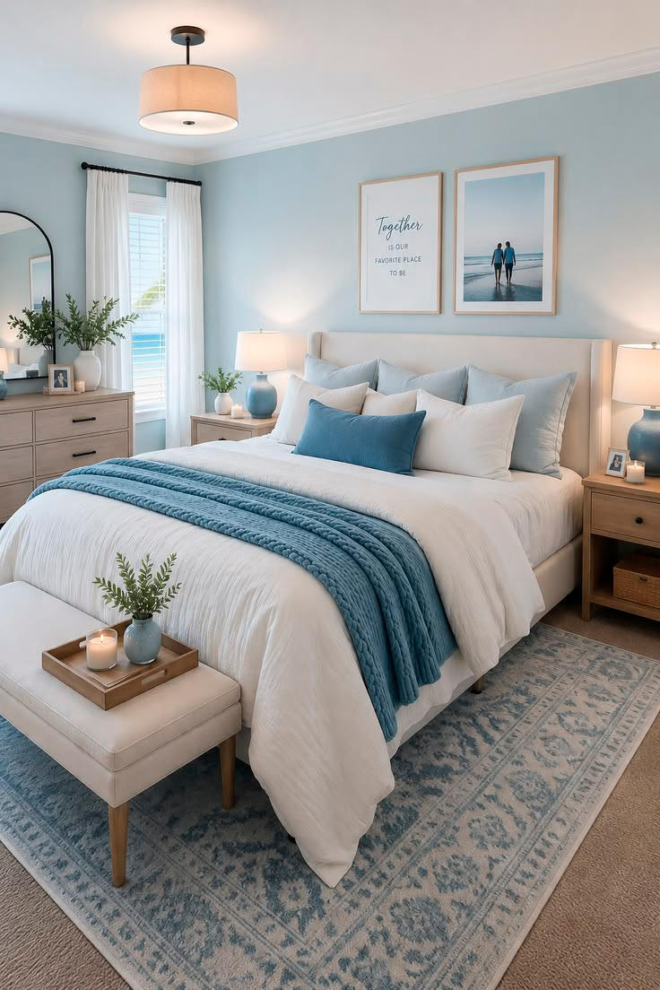 Quarto com a combinação de cores azul e branco Quarto com a combinação de cores azul e branco