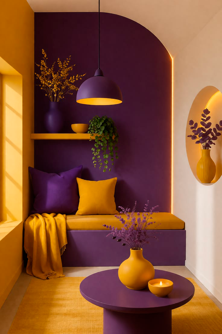 Apartamento misturando roxo e amarelo Apartamento misturando roxo e amarelo