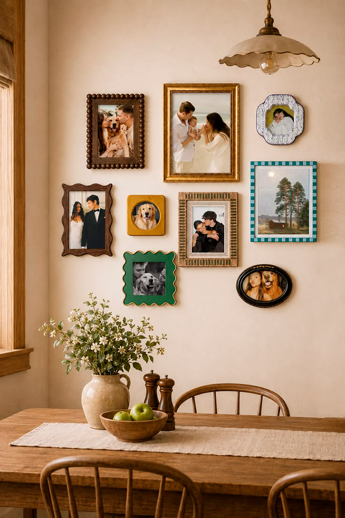 A decoração de casa de vó fica mais completa com fotos e quadros nas paredes